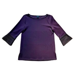 Ann Taylor Women's Maroon 3/4 Sleeve Blouse Top Lace Boat Neck Office Work